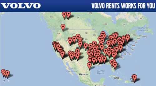 map of Volvo Rents local equipment rental centers