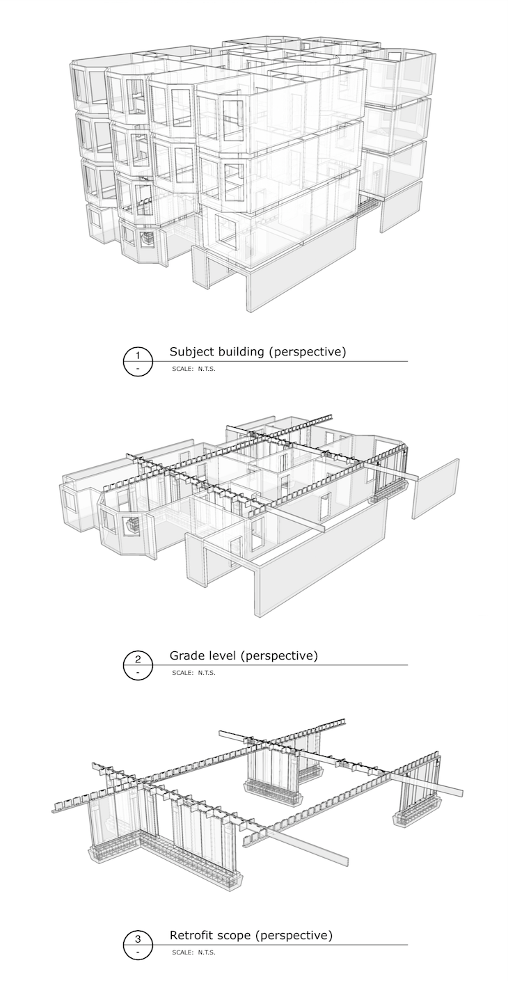 San Francisco soft-story retrofit structural engineer engineering 3D SketchUp model LayOut construction documents multi unit residential building layers architectural perspective view.png